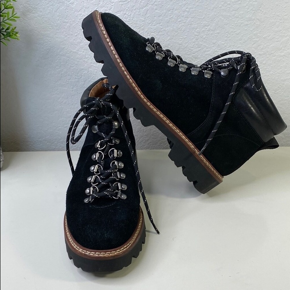 Madewell Citywalk Black Suede Lace Up Hiking Boots Chunky Lug Sole Size 7